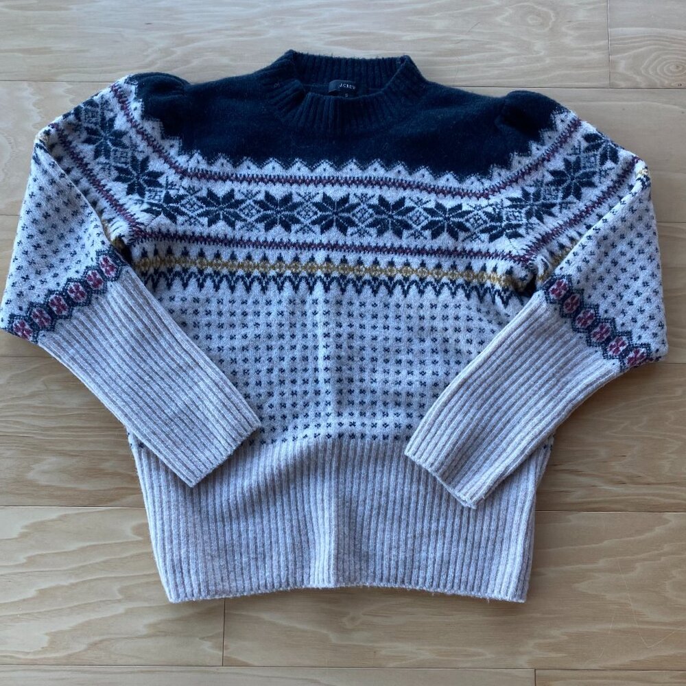 J.Crew Womens Puff Sleeve Fair Isle Sweater